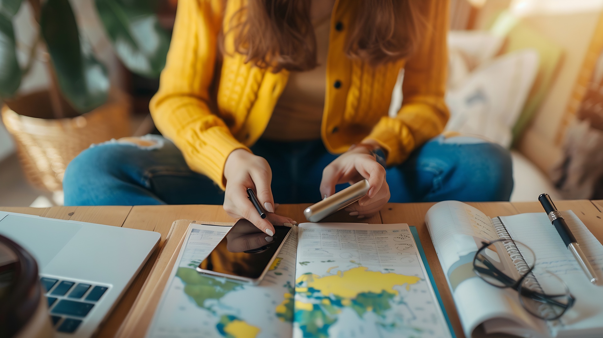 Person plant Reise mit Karte und Handy | Laserhaarentfernung